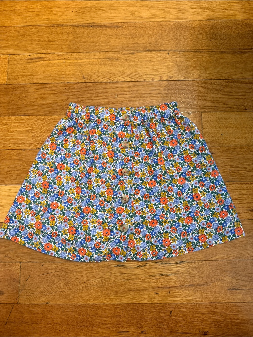 Monoprix bio kids Button-Front Girls Skirt in Multi-Color Floral 3 cotton French